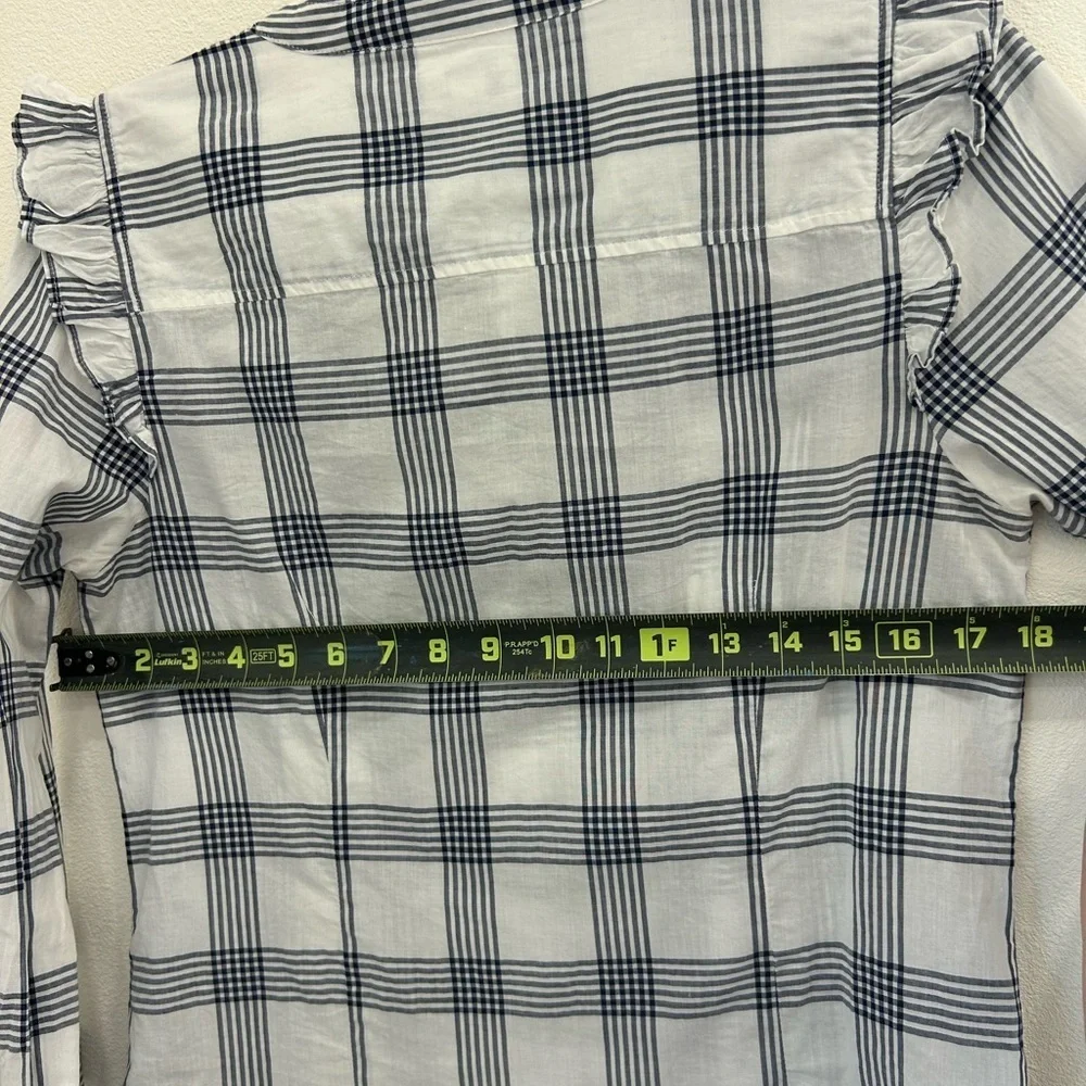 J.Crew plaid ruffle sleeve 100% cotton button blouse top SM classic preppy fall - Picture 8 of 8